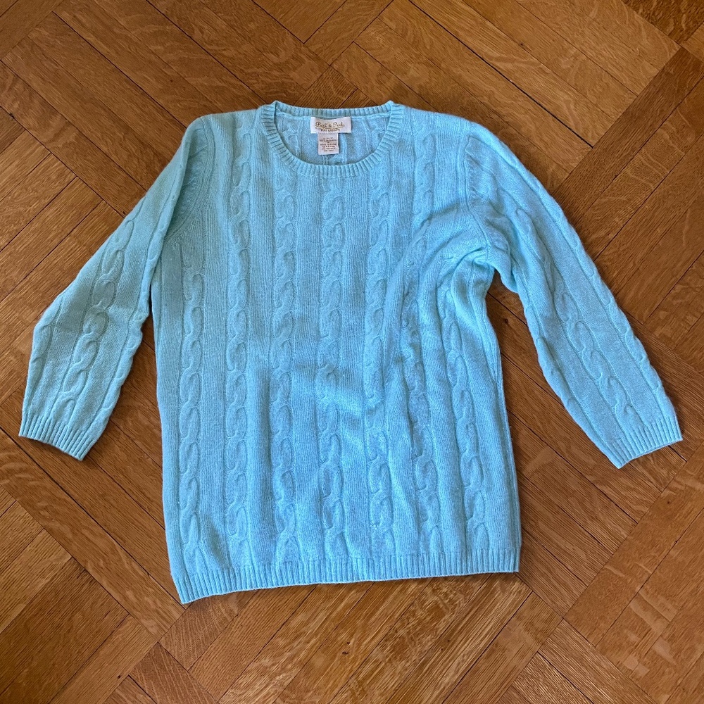 100% cashmere cable knit sweater.